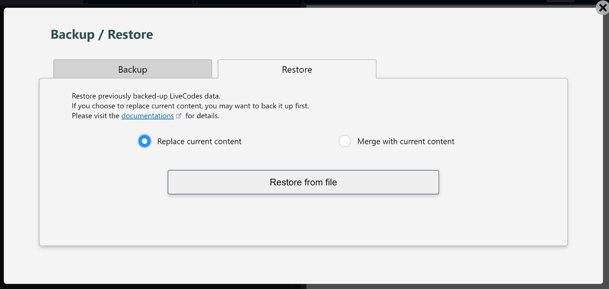 LiveCode Restore